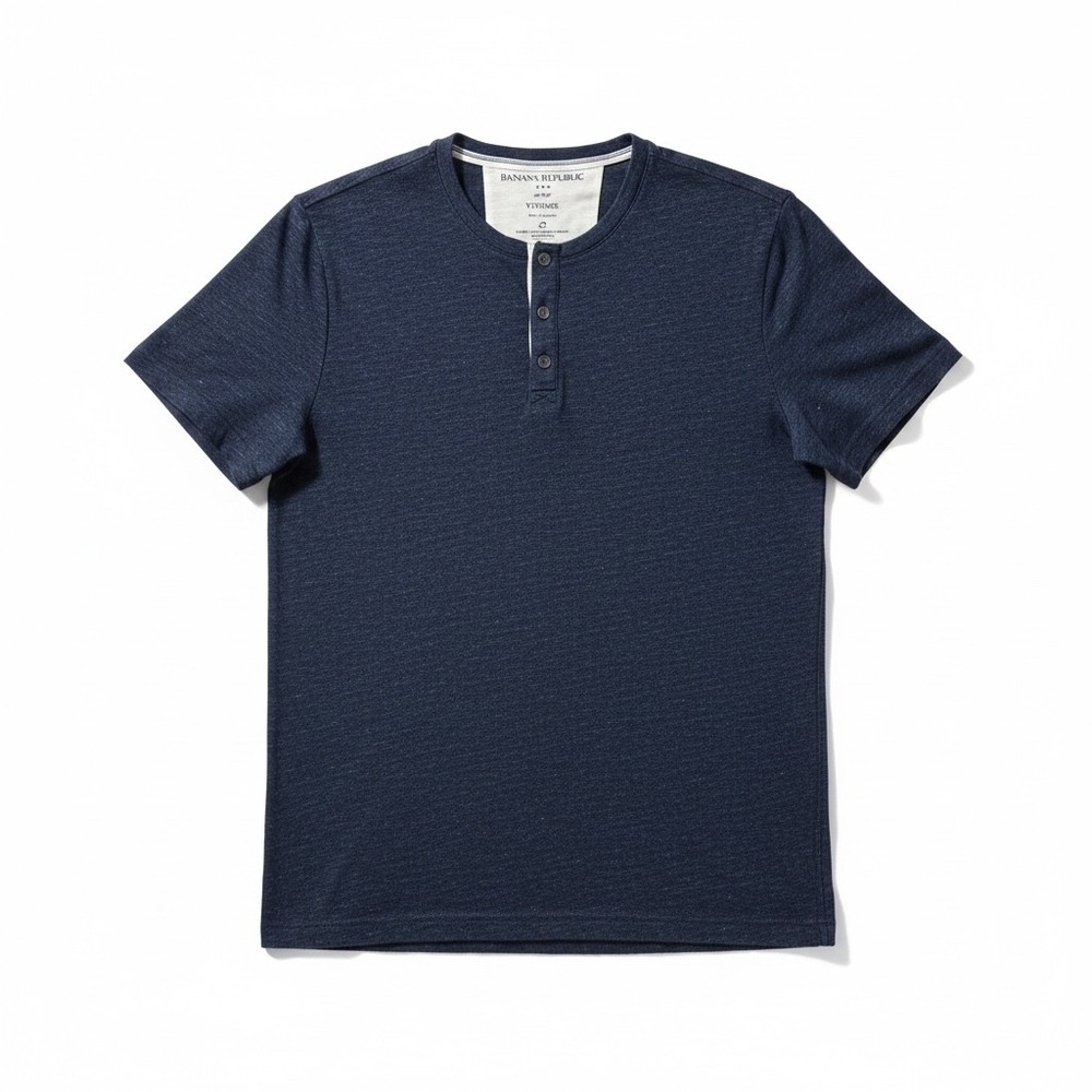 Banana Republic Vintage Henley Shirt Navy Blue Small Short Sleeve Preppy